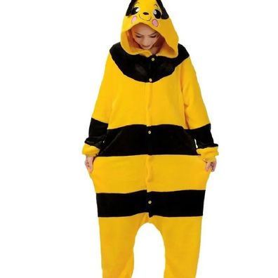 Gelbe Biene Katze Onesie Erwachsene Kinder Tier Cosplay Pyjamas Plusch Halloween