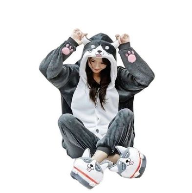 Corgi Husky Hund Onesie Erwachsene Damen Herren Tier Cosplay Pyjamas Plusch Winter
