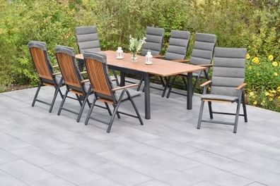 Athos Gartenmöbel Gartenmöbel Set 17tlg., 8 Klappsessel, Ausziehtisch