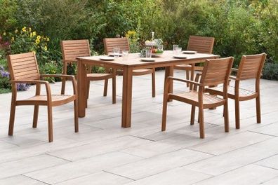 Batavia Gartenmöbel Set 7tlg., 6 Stapelsessel, Tisch 185 x 90 cm