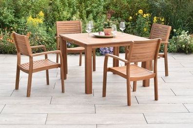 Batavia Gartenmöbel Set 5tlg., 4 Stapelsessel, Tisch 110 x 110 cm