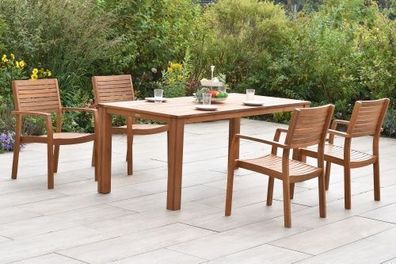Batavia Gartenmöbel Set 5tlg., 4 Stapelsessel, Tisch 185 x 90 cm