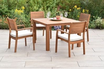 Batavia Gartenmöbel Set 9tlg., 4 Stapelsessel inkl. Auflagen, Tisch 110 x 110 cm