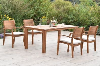 Batavia Gartenmöbel Set 9tlg., 4 Stapelsessel, 4 Auflagen, Tisch 185 x 90 cm