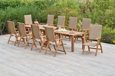 Capri Gartenmöbel Set 11tlg., flexibler Ausziehtisch