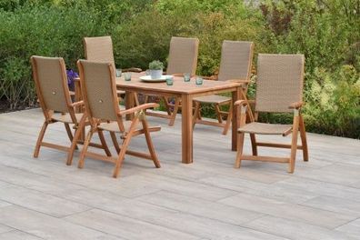 Capri Gartenmöbel Set 7tlg., 6 Klappsessel, Tisch 185 x 90 cm