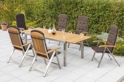 Keros Gartenmöbel Set 13tlg., Klappsessel & Ausziehtisch