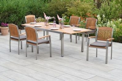 Keros Gartenmöbel Set 13tlg., Stapelsessel & Ausziehtisch