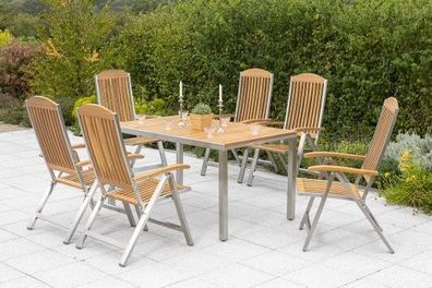 Keros Gartenmöbel Set 7tlg., Klappsessel & 150 x 90 cm