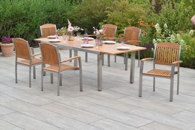 Keros Gartenmöbel Set 7tlg., Stapelsessel & Ausziehtisch