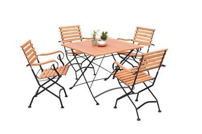 Lund Gartenmöbel Set 5tlg., 4 Klappsessel, Klapptisch 90 x 90 cm