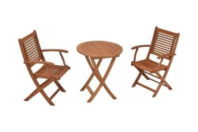 Madrid Gartenmöbel Set 3tlg., 2 Klappsessel, Klapptisch rund 65 cm