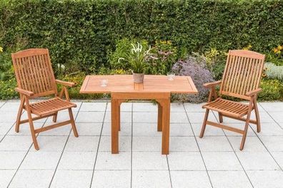 Maracaibo Gartenmöbel Set 3tlg., 2 Klappsessel, Balkonausziehtisch 65 (130) x 70 cm