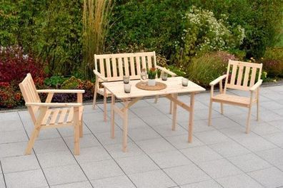 Norderney Gartenmöbel Set, 2 Sessel, 2sitzige Bank, Tisch 115 x 65 cm