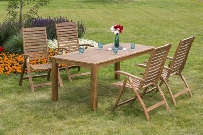 Paraiba Gartenmöbel Set 5tlg., 4 Klappsessel, Tisch 185x90 cm