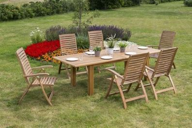 Paraiba Gartenmöbel Set 7tlg., 6 Klappsessel, Doppelausziehtisch 180 (220/260) x 100