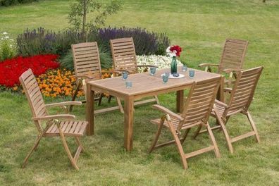 Paraiba Gartenmöbel Set 7tlg., 6 Klappsessel, Tisch 185x90 cm