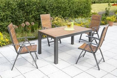 Santorin Gartenmöbel Set 5tlg., 4 Klappsessel, Ausziehtisch 150 (200) x 90 cm