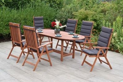 Vitoria Gartenmöbel Set 13tlg., 6 Klappsessel, 6 Auflagen, Ausziehtisch 160 (210) x 9