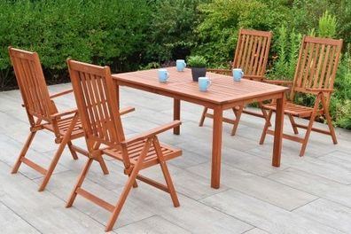Vitoria Gartenmöbel Set 5tlg., 4 Klappsessel, Tisch 150 x 90 cm