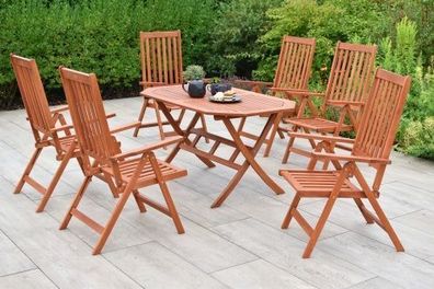 Vitoria Gartenmöbel Set 7tlg., 6 Klappsessel, Klapptisch 135 x 85 cm