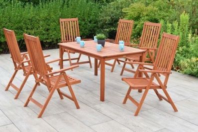Vitoria Gartenmöbel Set 7tlg., 6 Klappsessel, Tisch 150 x 90 cm