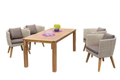 Caldas Gartenmöbel Set 5tlg., 4 Sessel inkl. Sitz- und Rückenkissen, Tisch 185 x 90 c