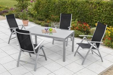 Carrara Gartenmöbel Set 5tlg., 150x90 cm, schwarz