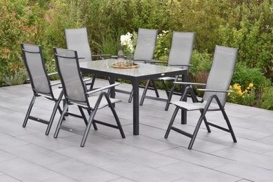 Carrara Gartenmöbel Set 7tlg., 150 x 90 cm, graphit/grau