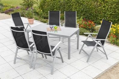 Carrara Gartenmöbel Set 7tlg., 150x90 cm, schwarz