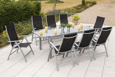 Carrara Gartenmöbel Set 9tlg., Ausziehtisch, schwarz