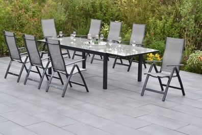 Carrara Gartenmöbel Set 9tlg., Semi Ausziehtisch, graphit/grau