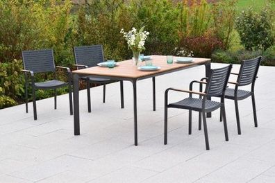 Paliano Gartenmöbel Set 5tlg., 4 Stapelsessel, Tisch 156 x 90 cm