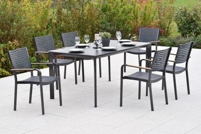 Paliano Gartenmöbel Set 7tlg., 6 Stapelsessel, Tisch 160 x 90 cm