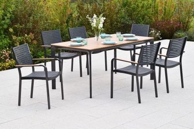 Paliano Set 7tlg., 6 Stapelsessel, Tisch 156 x 90 cm