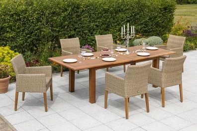 Ranzano Gartenmöbel Set 7tlg., Doppelausziehtisch