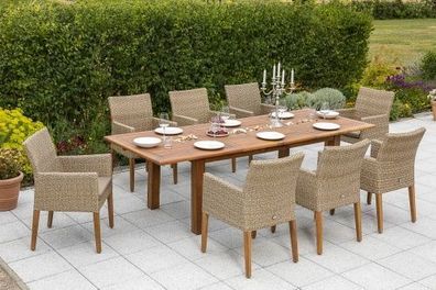 Ranzano Gartenmöbel Set 9tlg., Doppelausziehtisch