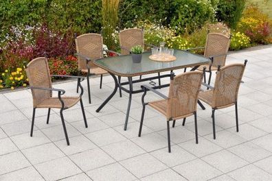 Roma Gartenmöbel Set 7tlg., 150 x 85 cm, natur