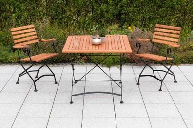 Schlossgarten Gartenmöbel Set 3tlg., 2 Klappsessel, Klapptisch 90 x 90 cm, Flachstahl