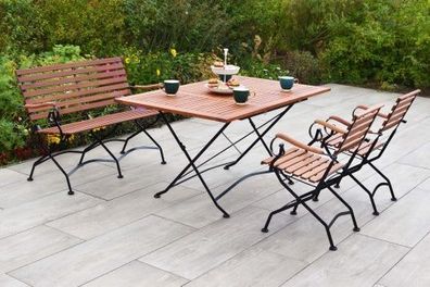 Schlossgarten Gartenmöbel Set 4tlg., 2 Sessel, zweisitzige Bank, Klappausziehtisch, F