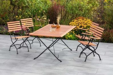 Schlossgarten Gartenmöbel Set 5tlg., 4 Klappsessel, Klapptisch 160 x 90 cm, Flachstah