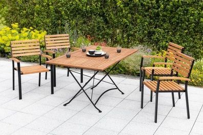 Schlossgarten Gartenmöbel Set 5tlg., Stapelsessel & Klappausziehtisch