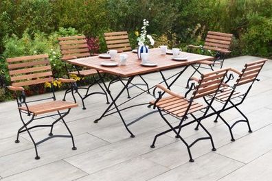 Schlossgarten Gartenmöbel Set 7tlg., 6 Klappsessel, Klappausziehtisch, Flachstahl/Euk