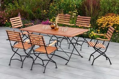 Schlossgarten Gartenmöbel Set 7tlg., 6 Klappsessel, Klapptisch 160 x 90 cm, Flachstah