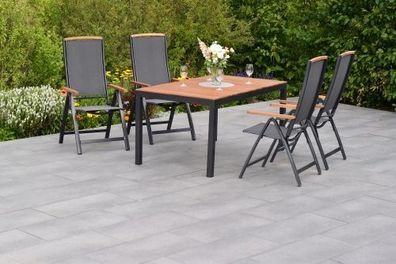 Siena Gartenmöbel Set 5tlg., Klappsessel & 150 x 90 cm, graphit/grau