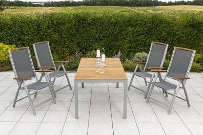 Siena Gartenmöbel Set 5tlg., Klappsessel & 150 x 90 cm, silber/schwarz