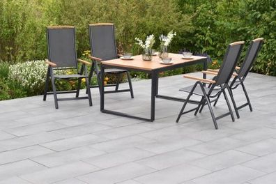 Siena Gartenmöbel Set 5tlg., Klappsessel & Ausziehtisch, graphit/grau