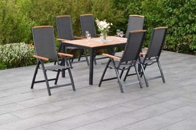 Siena Gartenmöbel Set 7tlg., Klappsessel & 150 x 90 cm, graphit/grau