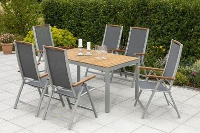 Siena Gartenmöbel Set 7tlg., Klappsessel & 150 x 90 cm, silber/schwarz
