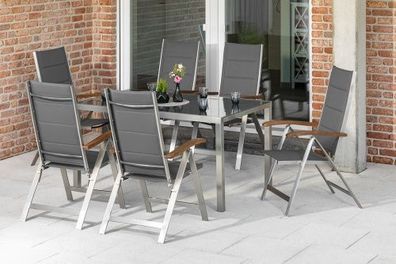 Sumatra Gartenmöbel Set 7tlg., 6 Klappsessel, Tisch 150 x 90 cm